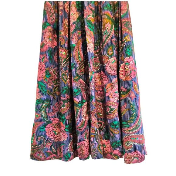 Vintage Bohemian Pleated Folk Midi Skirt Floral Paisely Cottagecore with Pockets - Picture 7 of 16